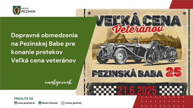 Veľká cena veteránov v Pezinku spôsobí dopravné obmedzenia
