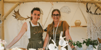 Dve keramikárky pred stolom s keramikou