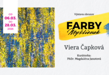 Žlto-modrý obraz s textom Farby myšlienok.