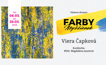 Žlto-modrý obraz s textom Farby myšlienok.