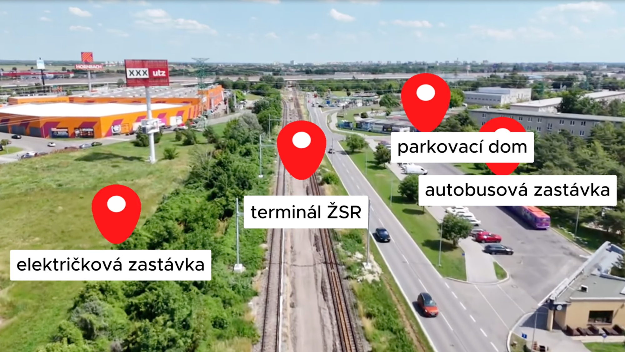 Mapa budúceho umiestnenia Terminálu integrovanej osobnej prepravy (TIOP) Ružinov.