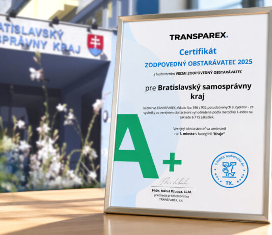 Bratislavský kraj získal najvyššie hodnotenie A+ za transparentnosť verejného obstarávania